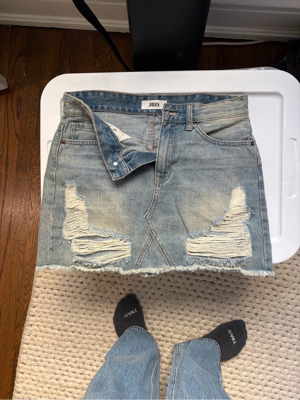 JBD Light Blue Distressed Denim Mini Skirt